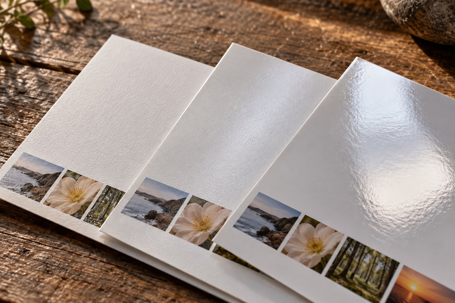 Matte, seidenmatte und glänzende Fotopapiermuster