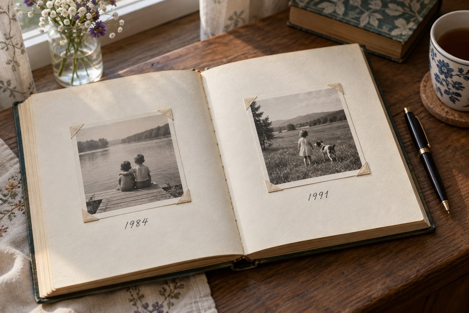Familienalbum mit kurzen handschriftlichen Jahresangaben